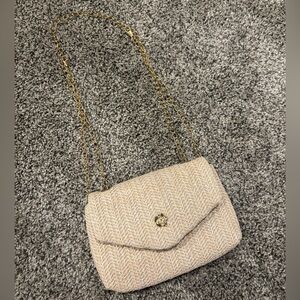 Elegant Cream Shoulder Bag, with gold chain